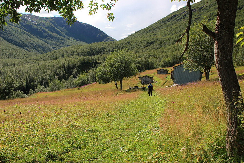 Bergbauernhof Bredek, unser eigentliches Ziel. Die Häuser sind bewohnbar, es sind Unterkünfte für Wanderer und Angler.